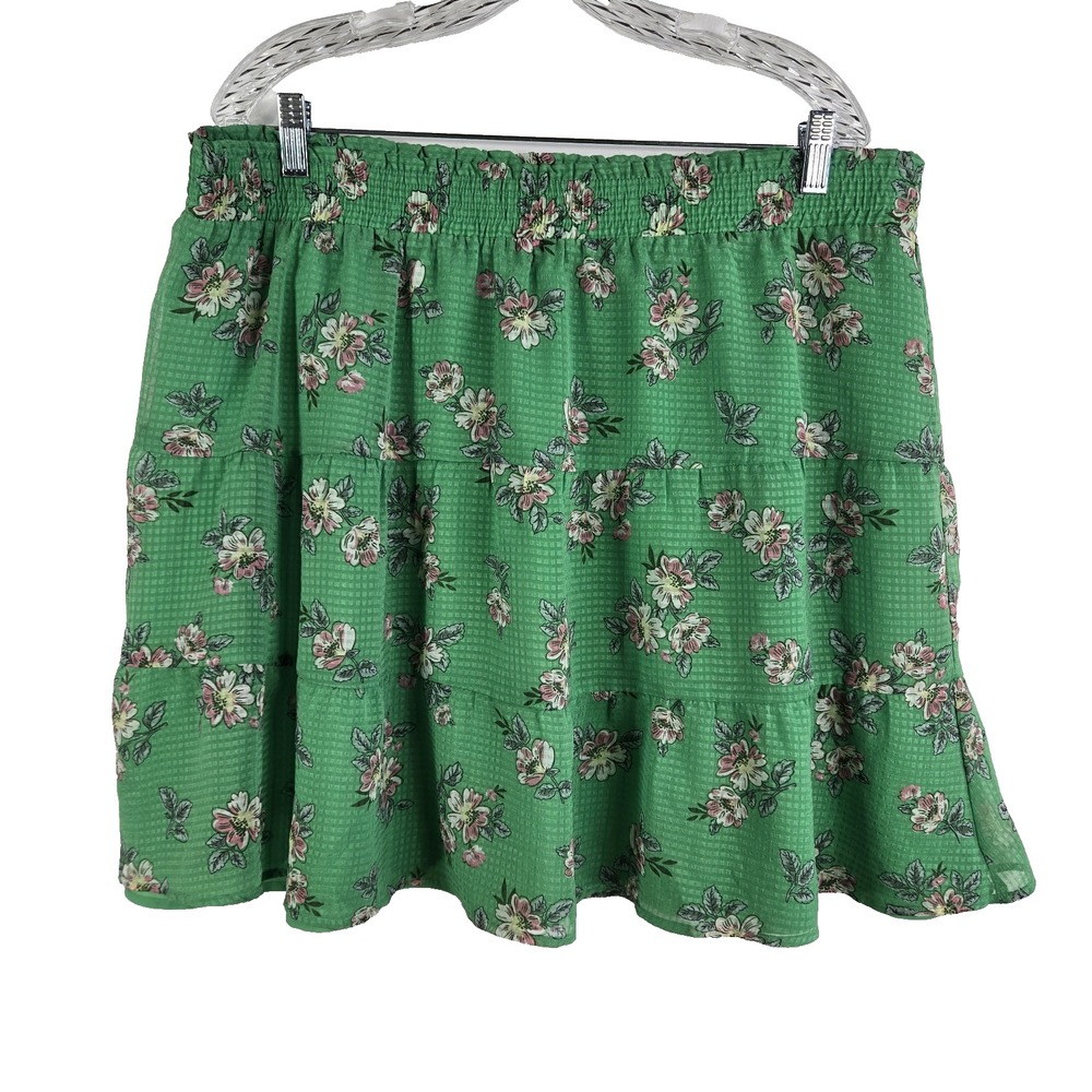 Loft Womens Size XXL Green Floral Tiered Fit N Flare Mini Skirt NWT